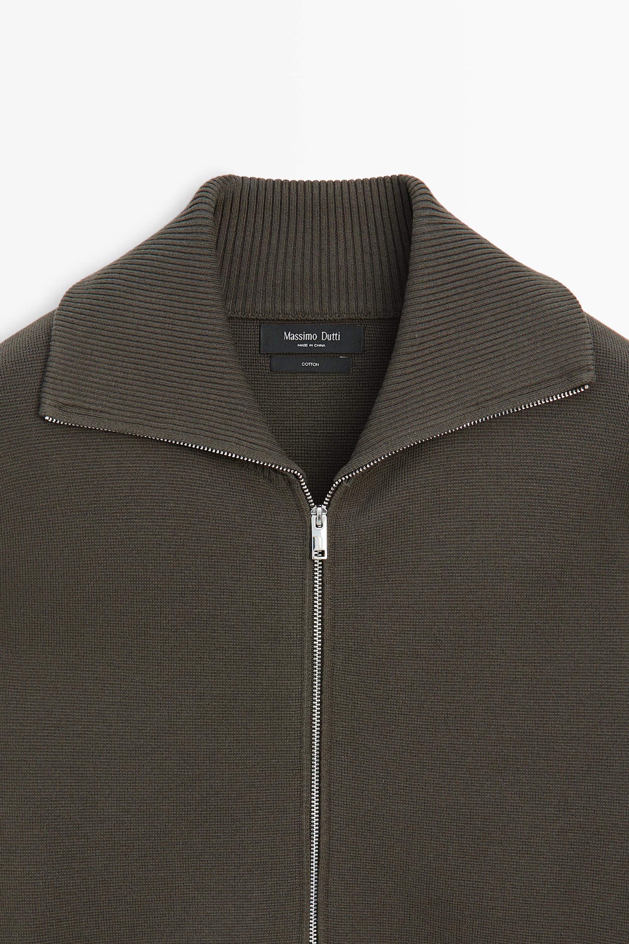 100% cotton zip-up knit cardigan